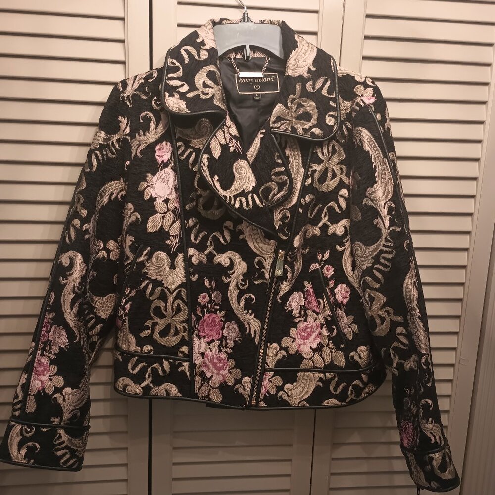 Vintage Kathy Ireland Tapestry Biker Jacket.  SZ L.